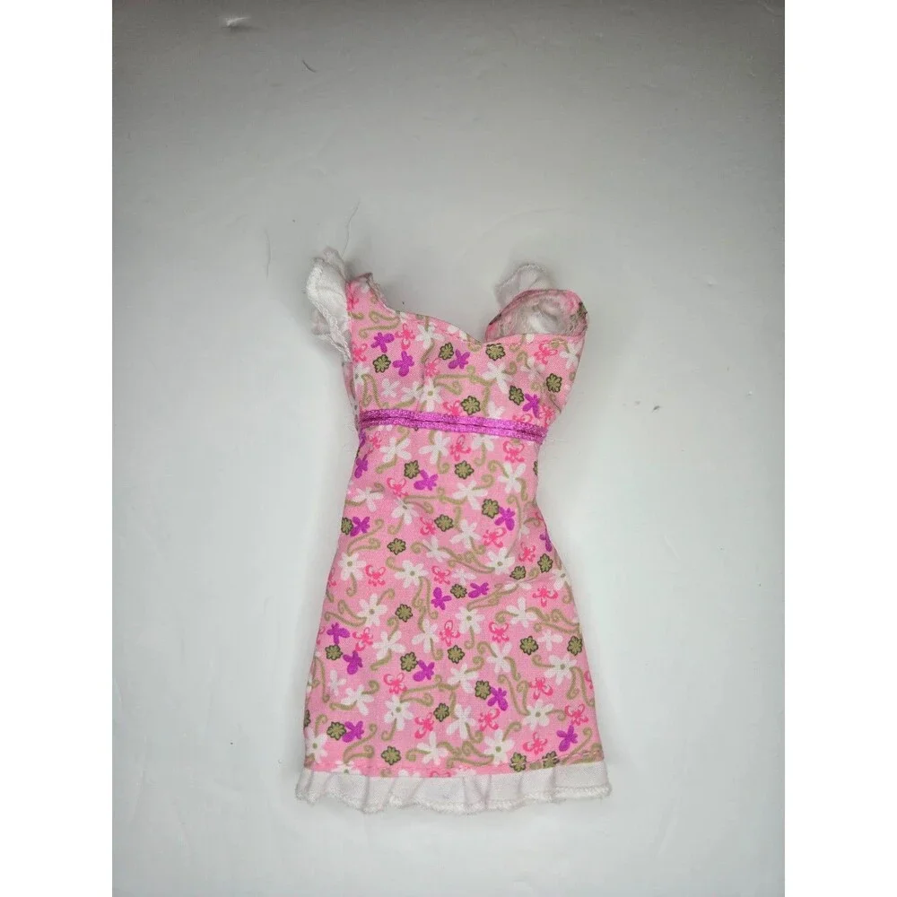 Barbie Doll Fit Flare Dress Vintage 90s Pink Floral Print Cloth Dress Pink Tag